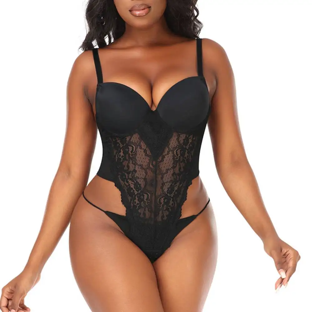 Women Sexy Bodysuit Lingerie Perspective Sleepwear Transparent Lingerie Set One-Piece Bra  New lace black leotard jumpsuit