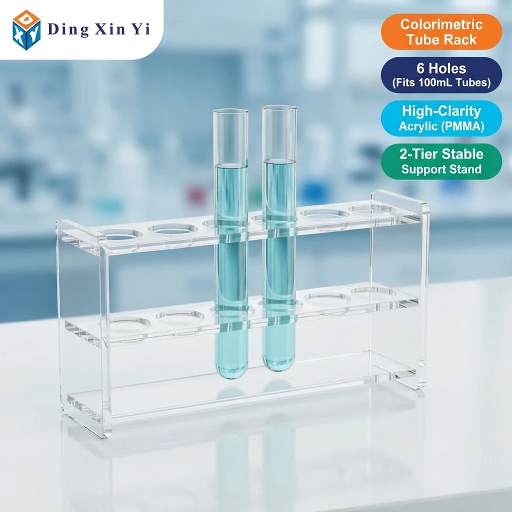 DXY 6 Holes 100mL Acrylic Colorimetric Tube Rack (Rack Only) Clear Plexiglass Nessler Tube Stand for Chemistry Laboratory