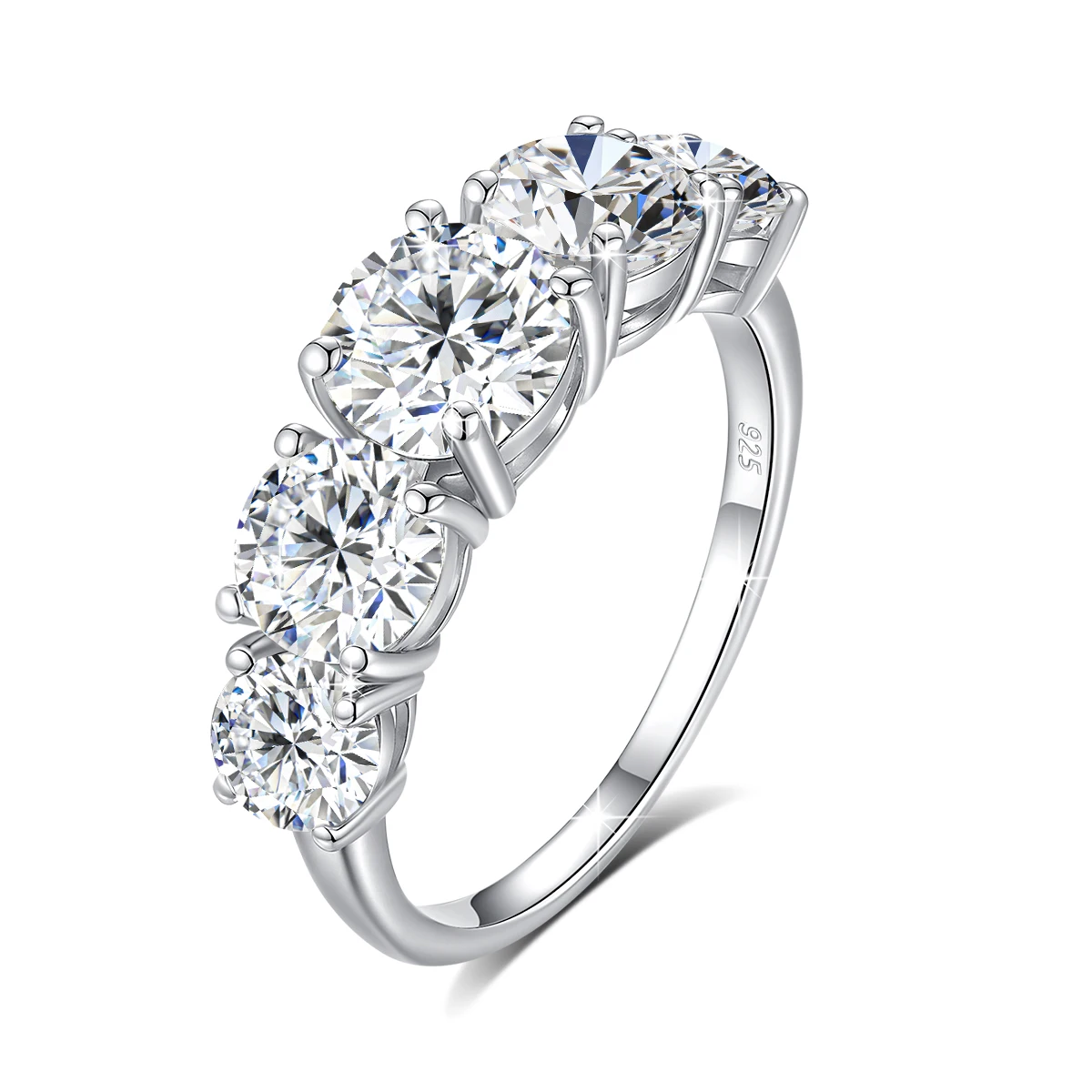 18k Vergoldete 3,8CTW Echte Moissanit-Ringe für Damen 5 Steine Funkelnder Brautschmuck 925 Sterling Silber Ring – Detail 8