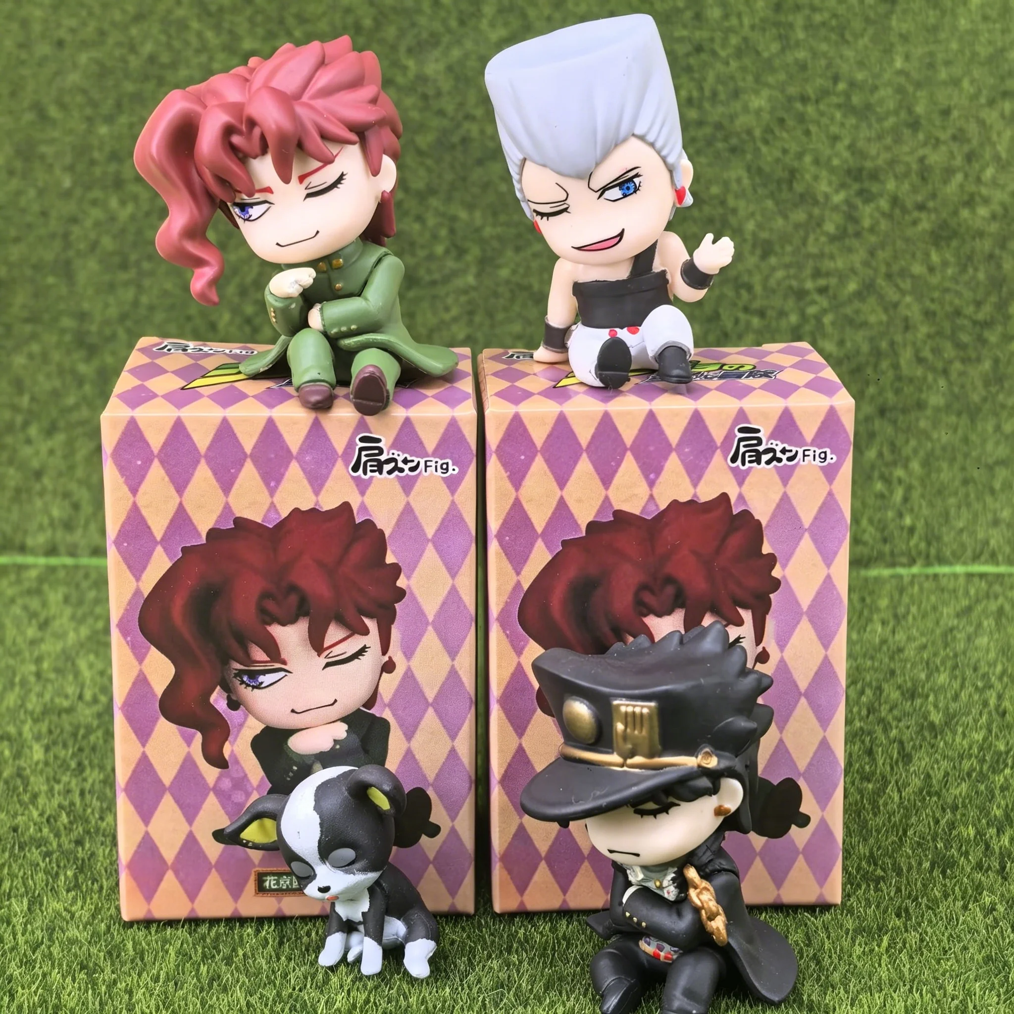 4 Stück Jojos Bizarre Adventure Sitzende Figuren, Jojos Anime-Modell Sammlung, Q-Version Desktop-Ornament Deko Geschenk Jungen-Spielzeug