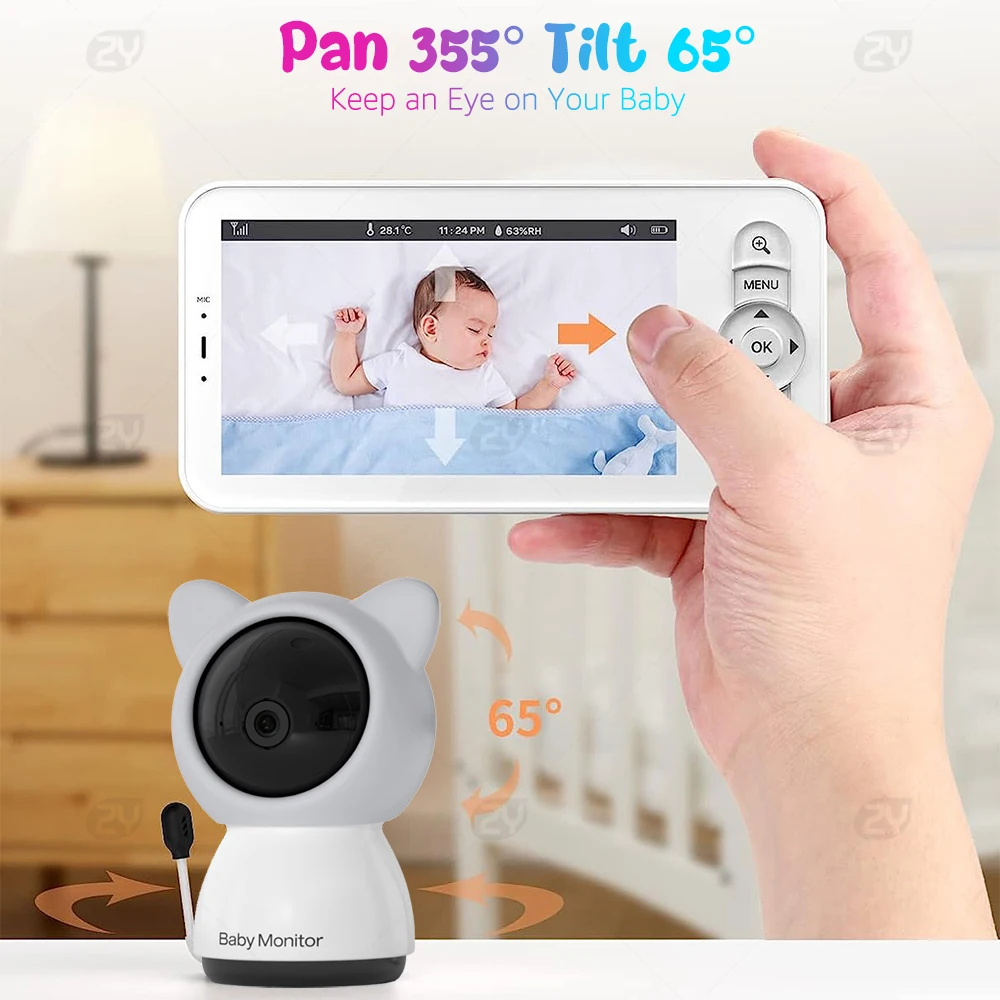 5" FHD 1080P WiFi Smart Baby Monitor Via Screen and App Control Video Record & Playback PTZ Baby Camera 2-way Audio Baby Phone