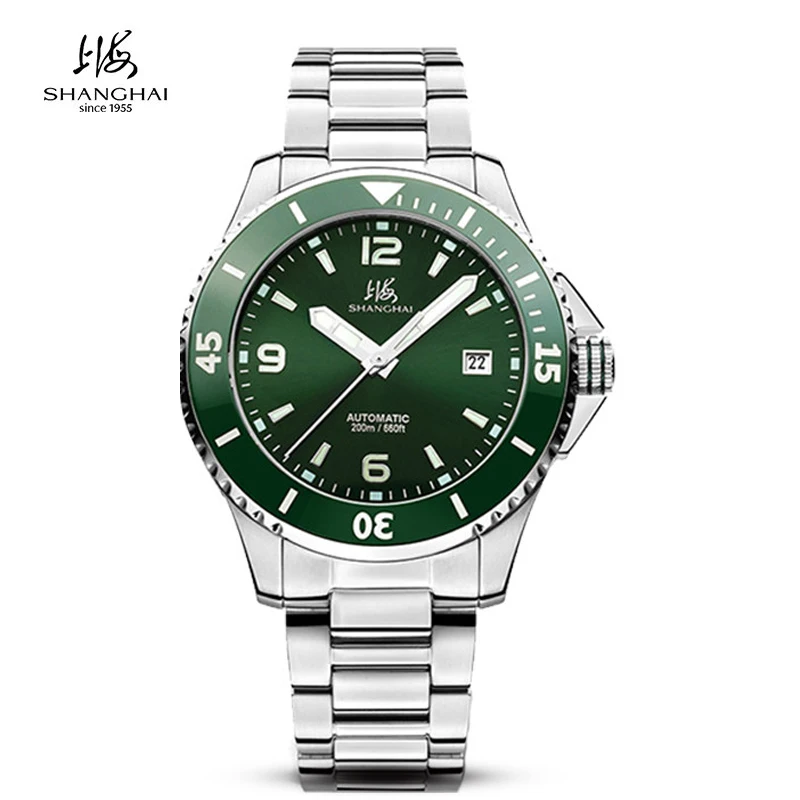 

Мужские механические часы Shanghai Watch 200M, водонепроницаемые, для дайвинга, 41 мм, с керамическим безелем, автоматические, с календарем, светящиеся, S3080