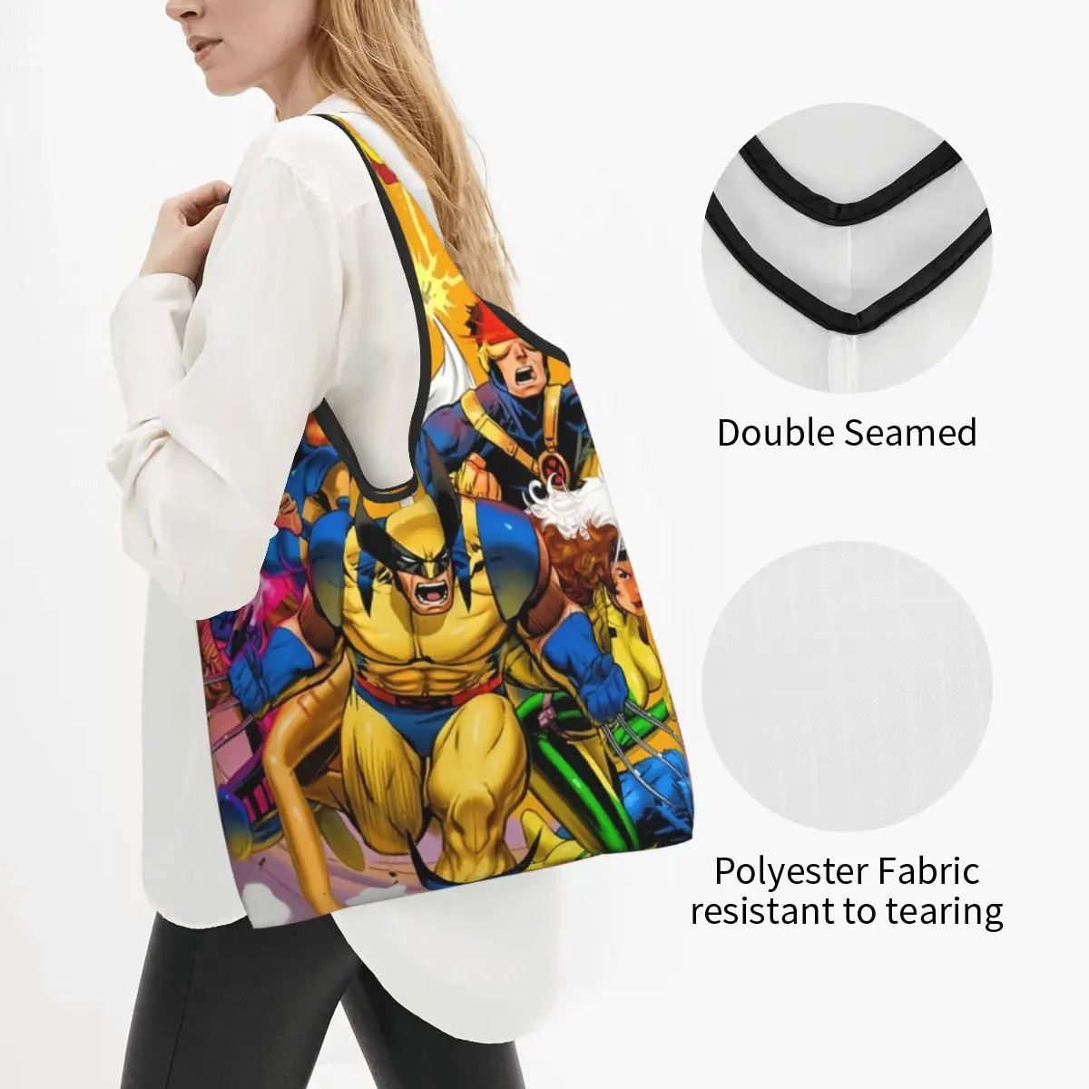 Custom Disney X-Men Marvel Film Shopping Bags Women Portable Large Capacity Grocery Tote Shopper Bags