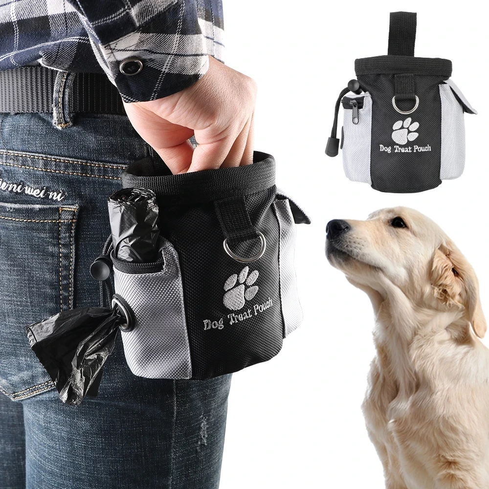 Black Outdoor Portable Feeding Pet Dog Treat Pouch Dog Training Bags Pet Snack Food Container Puppy Snack Reward Waist Bag