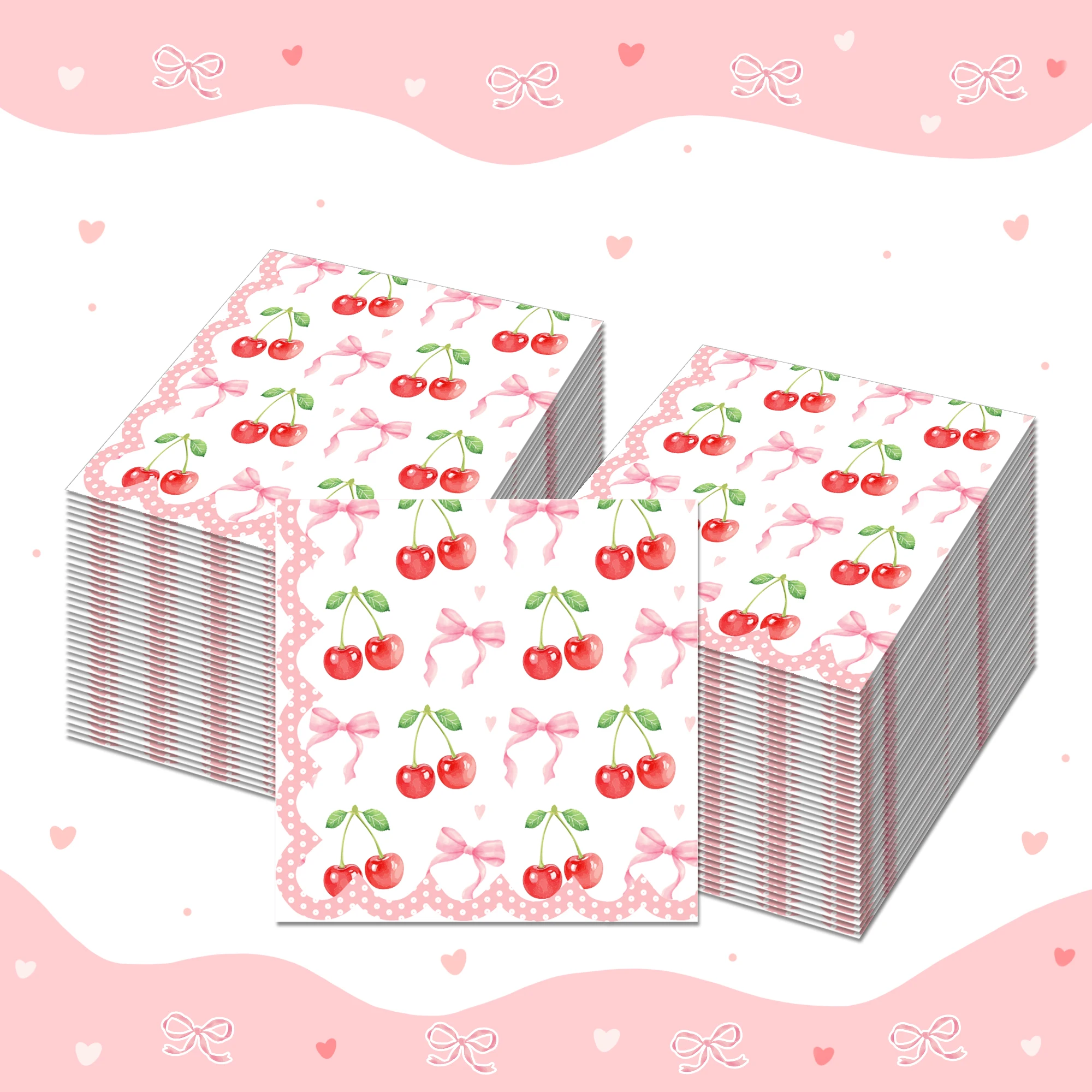 20/40/60pcs Pink Cherry Guest Napkins Dinner Paper Bathroom Hand Towels Tissues for Wedding Birthday Party Decoration