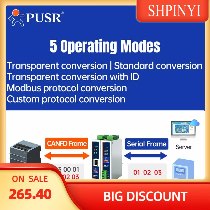 

Преобразователь протокола PUSR CANFD CANFD в Ethernet CANFD в RS485 RS232 Modbus RTU в шлюз Modbus TCP USR-CAN315/316