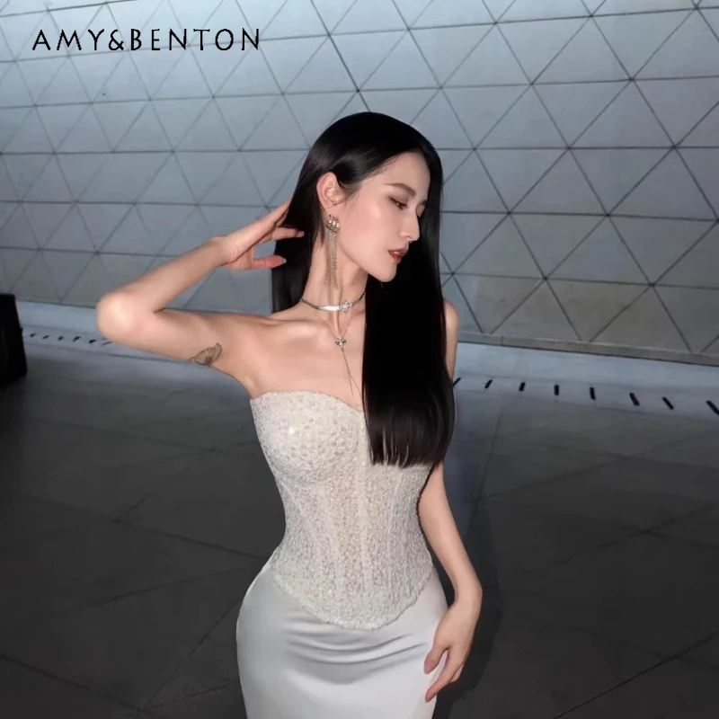 

Французский Стиль: Новинка 2026 – Элегантный Женский Топ-Бюстье с Пайетками и Бриллиантами, Утягивающий, Универсальный, на Бретельках, с Декором в Виде Рыбьего Косточки