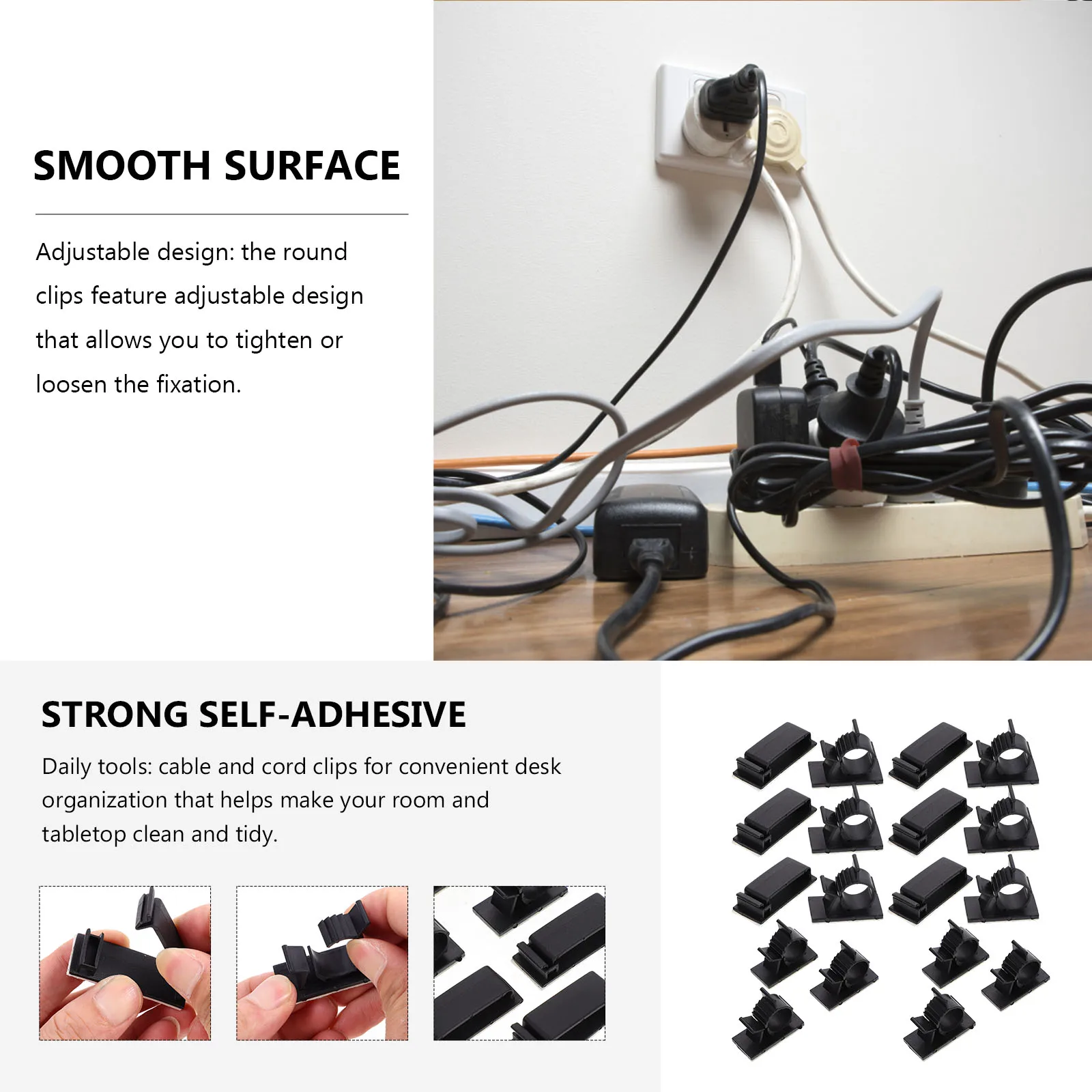 

18Pcs Cord Organizer Clips Self-Stick Wire Holders for Electrical Cord Management in Office Home Study Power Cable Organizer