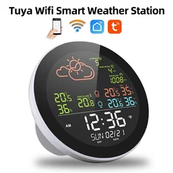 Tuya Wifi Smart Weather Station Indoor Outdoor Home Temperature Humidity Meter Digital Color Screen Clock Thermometer Hygrometer