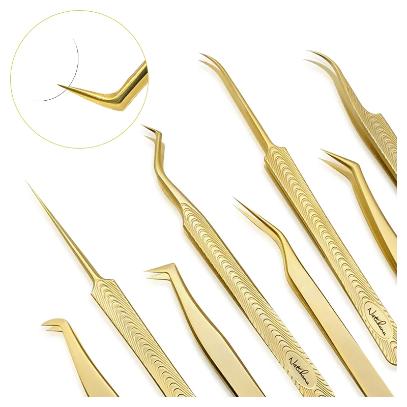 Professional Wholesale Gold Eyelash Tweezers Volume False Lash Tweezer Stainless Steel Tweezers Makeup Tools