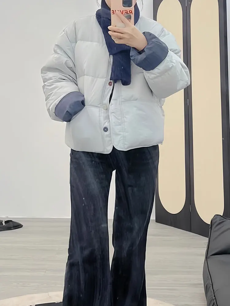 

Модная высококачественная женская пуховая куртка из хлопка с цветными блоками, теплая, зимняя новинка, элегантная, для повседневной носки