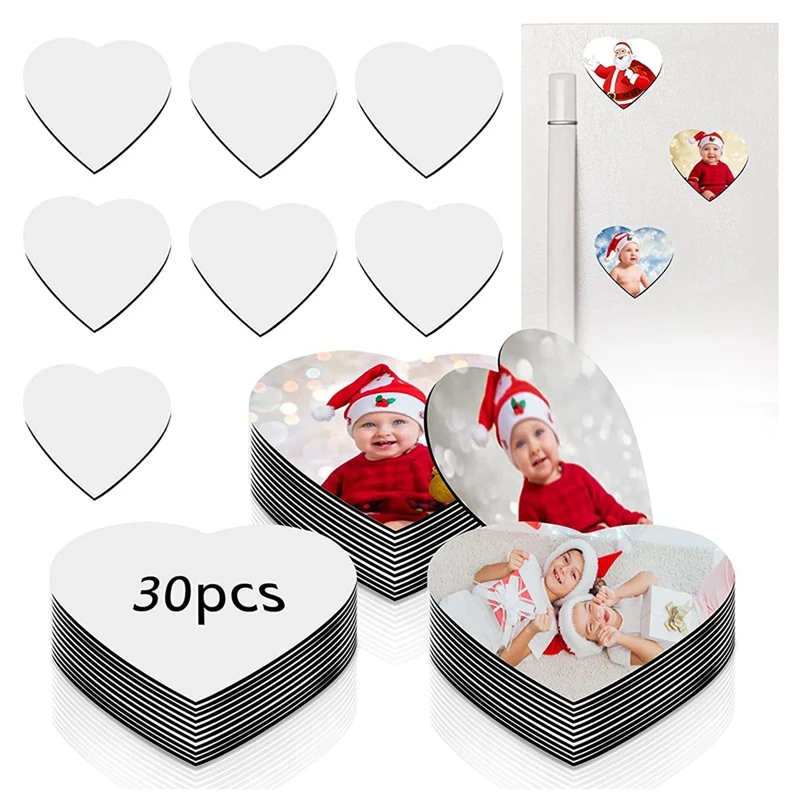 Imán de sublimación en forma de corazón, espacios en blanco, decoración de puerta y pared, 30 piezas