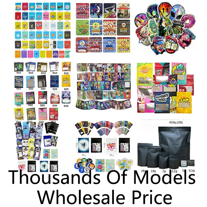 

Cheapest Price Wholesale Mylar Bag 1g 3.5g 7g 14g 28g Die Cut Stand Up Pouches Mix Designs Candy Gummies Packaging Ziplock Bags