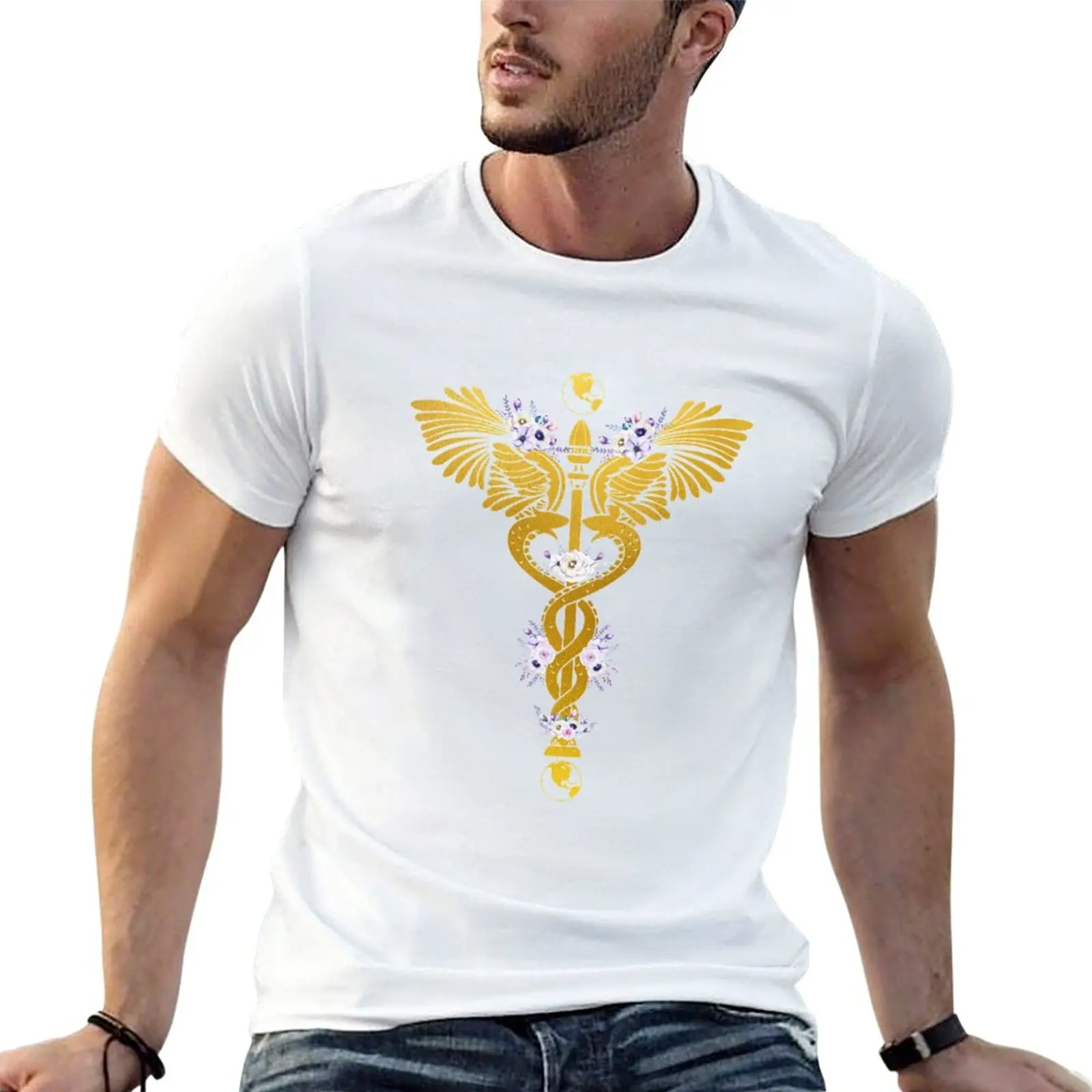 Caduceus T-Shirt plus sizes oversized summer tops for a boy Men's t-shirts