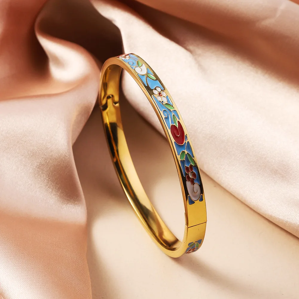 New Fashion Enamel Bracelet Drip Oil Bracelets Women Stainless Steel Jewelry Set Accessory view 4