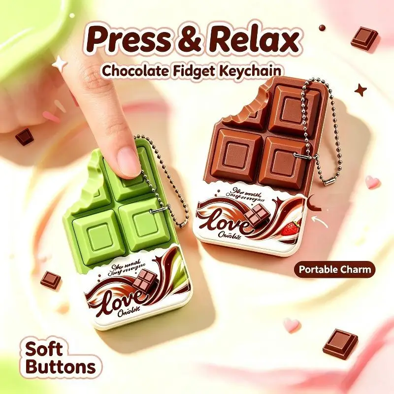 Simulated Chocolate Decompression Button Keychain Fingertip Press Toy Cute Schoolbag Pendant Stress Relief Christmas Gift