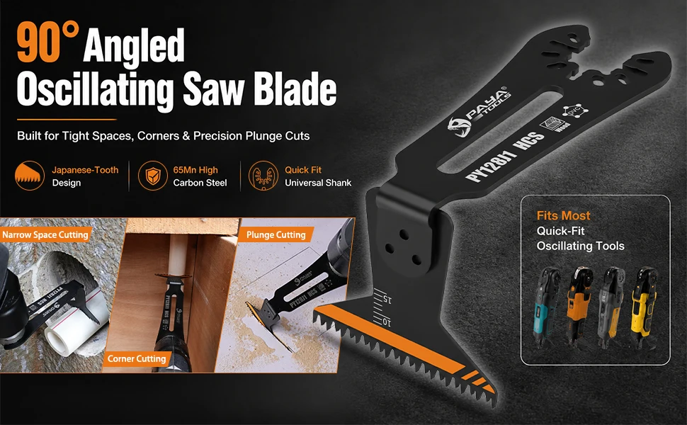 3-teiliges Bi-Metall HCS Set Holz- und Metallschneidewerkzeuge 90° ° Oszillierende Multitool-Sägeblätter für Enge Ecken und Räume, Bodenbearbeitungsklinge PAYA – Detail 12