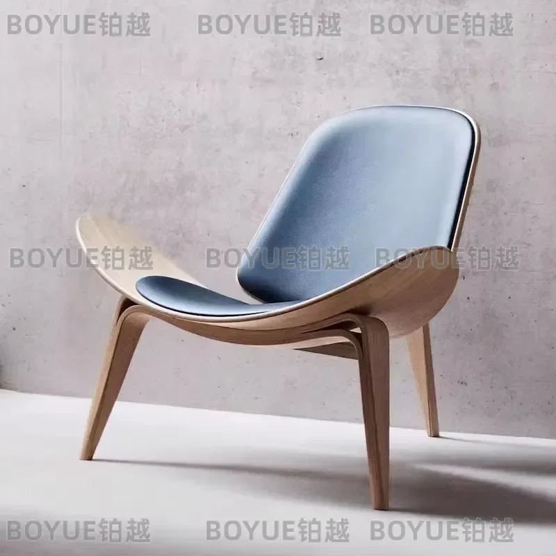 Denmark Solid Wood Single Sofa Chair Creative Smile Shell Design Armchair Modern Living Room Lounge Seat Artistic Furniture