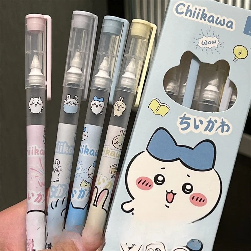 4Pcs Cartoon Kawaii Gel Pen 0.55mm Refill Press Pen Black Pen Student Stationery School Writing Supplies Animation Birthday Gift
