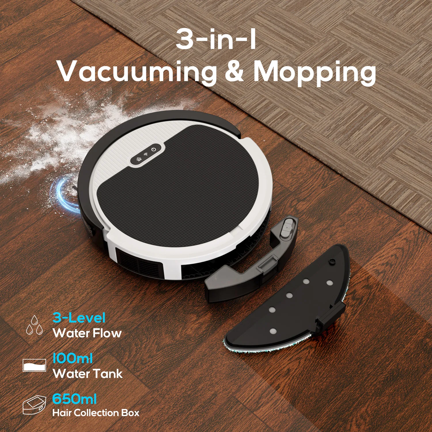 Robot Vacuum and Mop Combo, WifFi/App/Alexa, Automatic Charging, 120 Min Runtime , Pet hair, Al Floors Expert, Gifts for Mothers