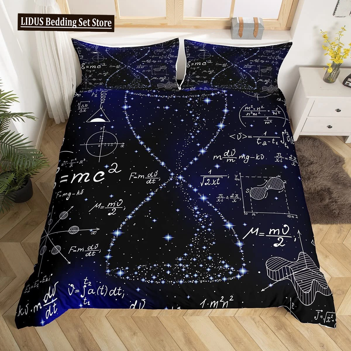 Math Equations Duvet Cover Set Hourglass Purple Galaxy Comforter Cover Physics Formula Dorm Bedding Sets Science Geometry Axis