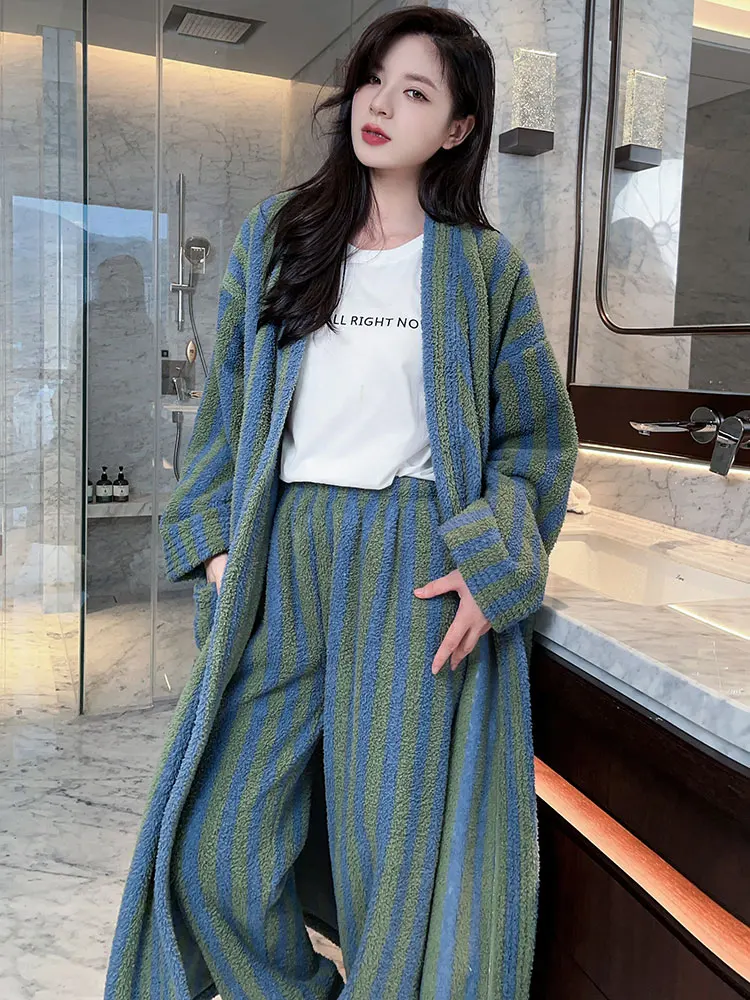 고급스러운 두꺼운 산호 플리스 커플 로브 롱 플란넬 모닝 가운 나이트웨어 홈웨어 편안한 청년용 폴리에스터 섬유 겨울용
