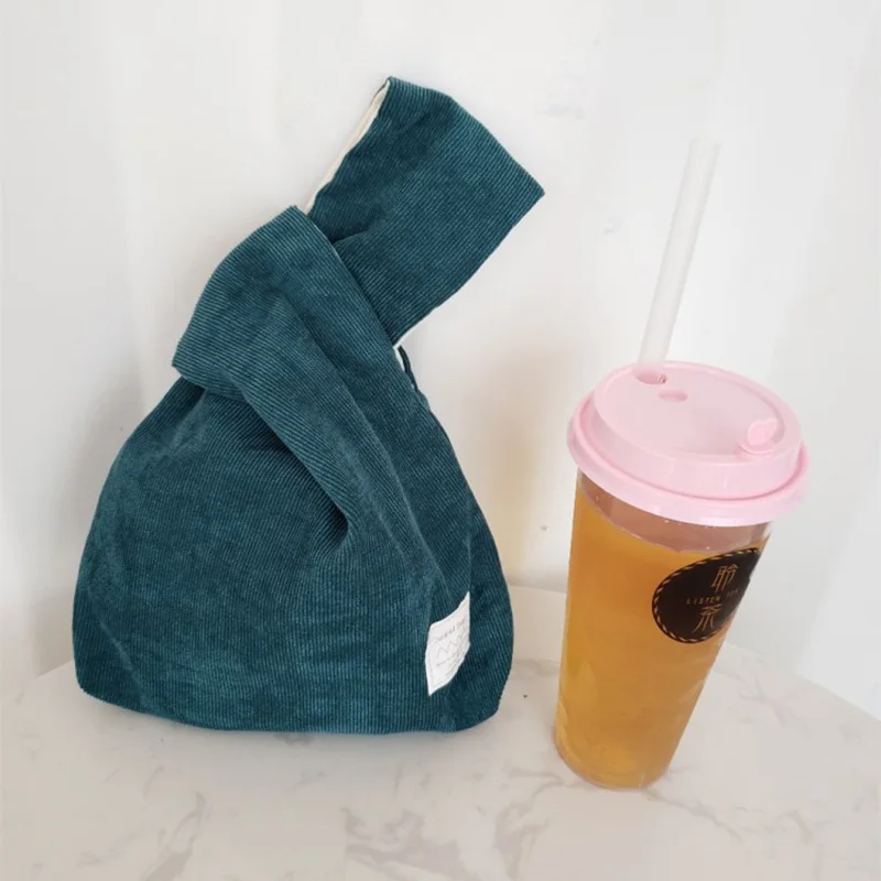 Women Knot Wrist Bag Handmade Knitted Bag Portable Mini Corduroy Tote Bucket Phone Bags Autumn Winter Handbags Coin Wrist Bag