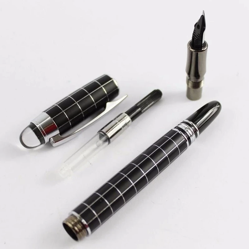 Fashion Elegant Baoer Black With Silver Cross-Line Pen 79 Fountain Pen Metal Pens Business Office School Supplies Writing Pens