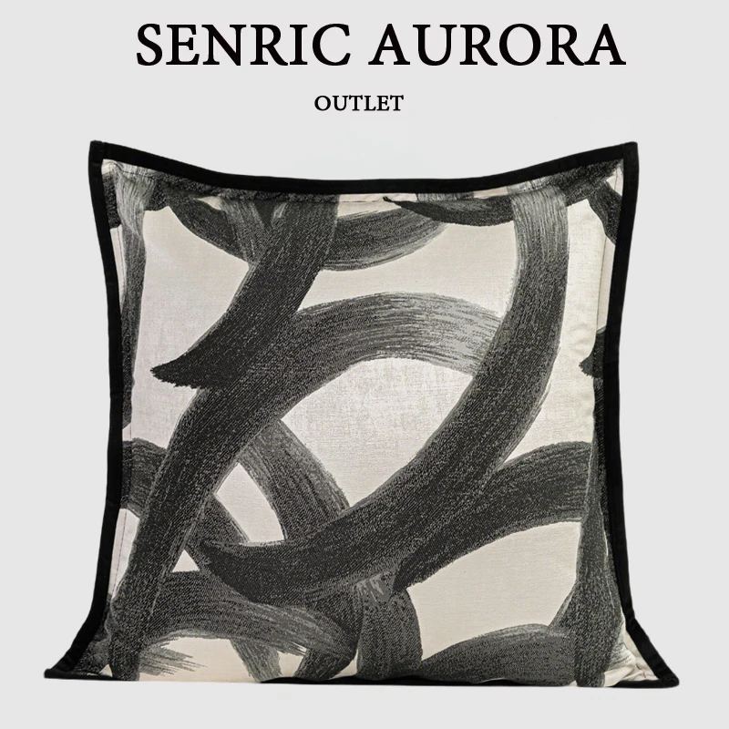 Design Luxury Cushion Cover 50x50cm Ink Brush Stroke Square Pillow Case For Home Hotel Bed Living Room Sofa