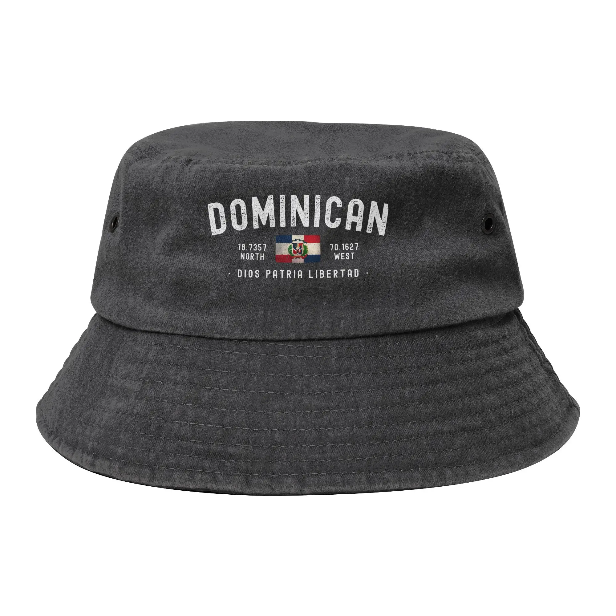 Dominican Republic Cotton Bucket Hat for Women Vocation  Denim Bob Hat Street for Outdoor Sports