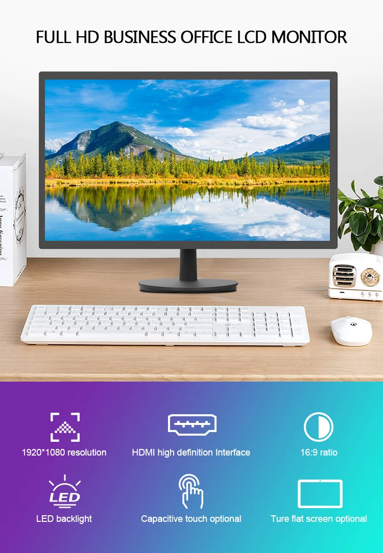 Bezel Flat Panel Industrial Display 21.5 Inch Capacitive Touch Screen Monitor,
