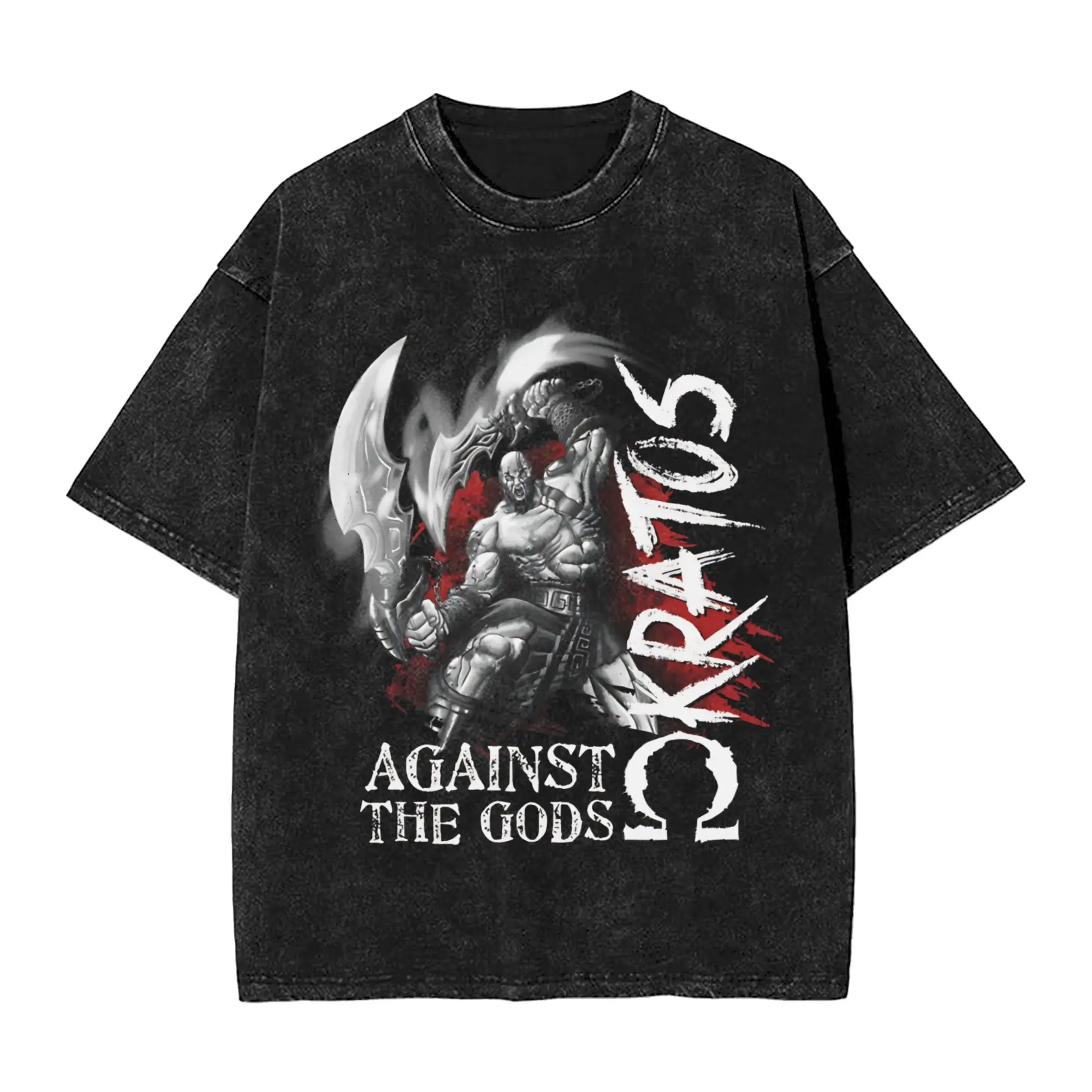 Gainst The Gods of War Kratos Gift Fan  Washed T Shirt Streetwear Hip Hop Fashion T-Shirt  Tees for Men Women Short Sleeve