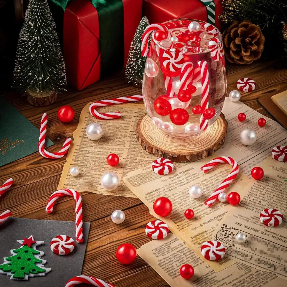 Enchimento De Vaso De Natal Conjunto Com Grânulos De Cana De Doces, Pérolas Do Falso, Decoração De Mesa De Casa, Decoração Do Partido