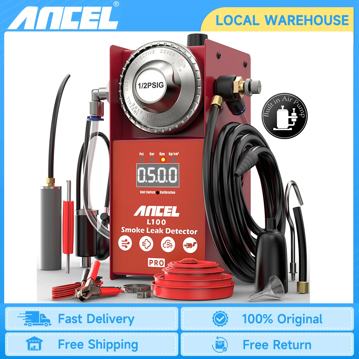 ANCEL L100 pro Car Smoke Leak Tester Digital Pressure Gauge EVAP Smoke Machine Built-in Air Pump  Vacuum Leakage Diagnostic Tool