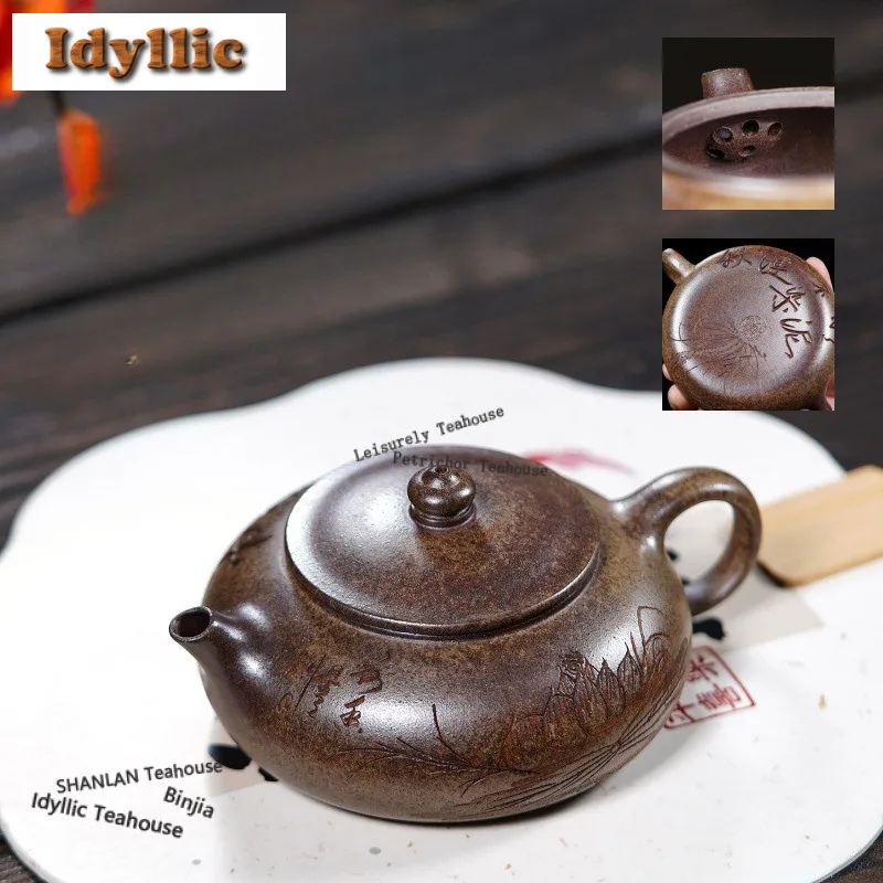 

190ml Yixing Purple Clay Teapots Handmade Han Jiang Lotus Flower Pot Raw Ore Wood-fired Porcelain Mud Kettle Zisha Tea Set Gift