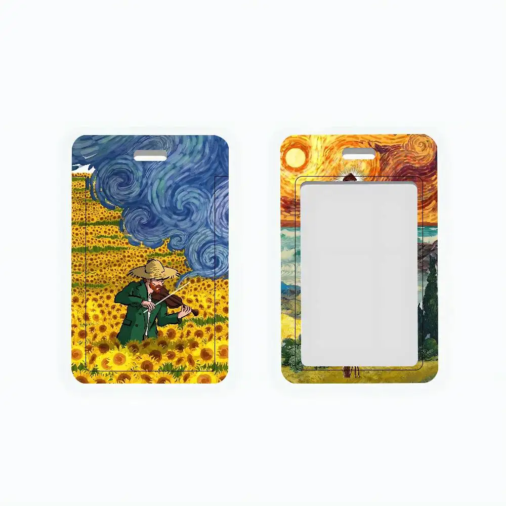 V-Vans G-Gogh Art Cute ID Card Holder Badge Cover PVC Card Case Porta-cartões de trabalho para estudantes, presente para meninas