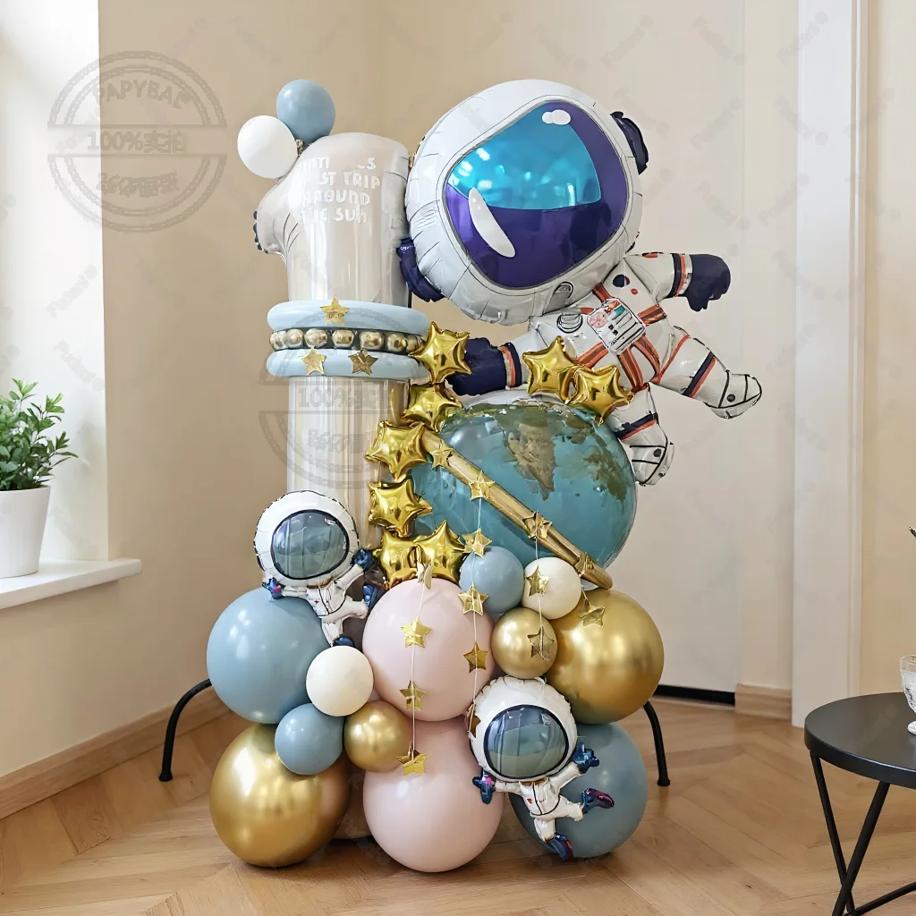46-teiliges Astronauten-Erdkugel-Stern-Ballon-Set Cremeweiße Zahlen-Geburtstagsballons Weltraum-Themenparty-Dekoration Geburtstagsgeschenk