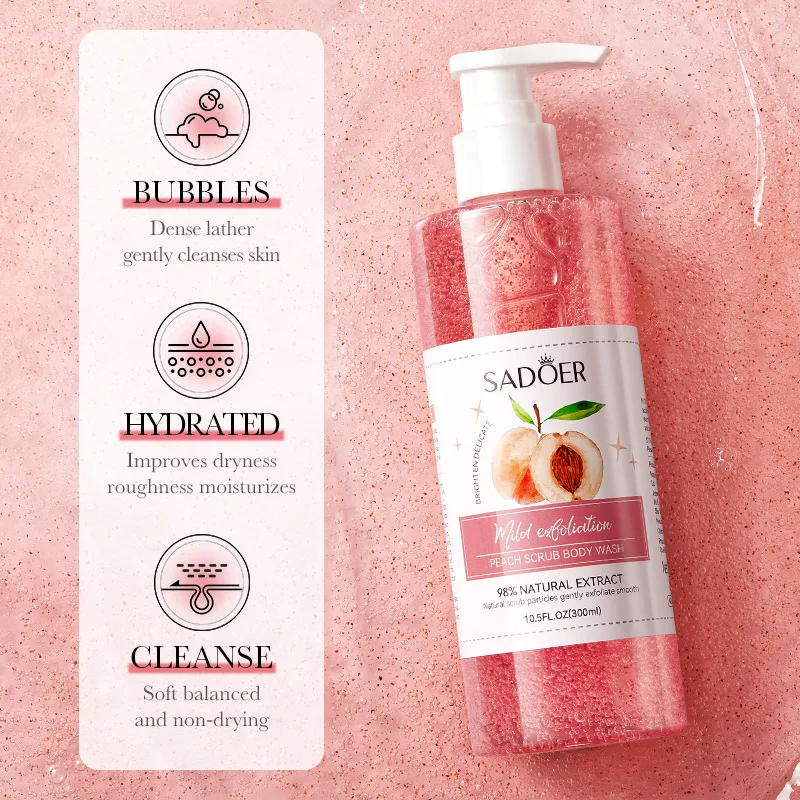 SADOER Peach Fruit Body Scrub Shower Gel Remove Dirt Refreshing Long-lasting Flavoring Shower Products