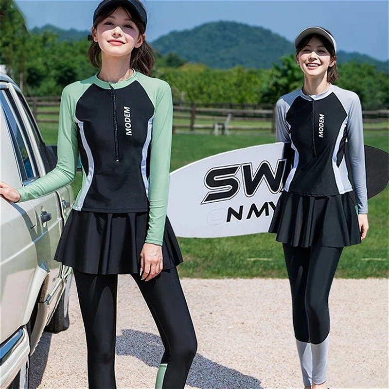 3Pcs Swimsuit Dress Sets Girls Slim Fit Modest Sport Set Sunscreen Diving Silky Women's Swimming Suit Conservative Bathing Suits