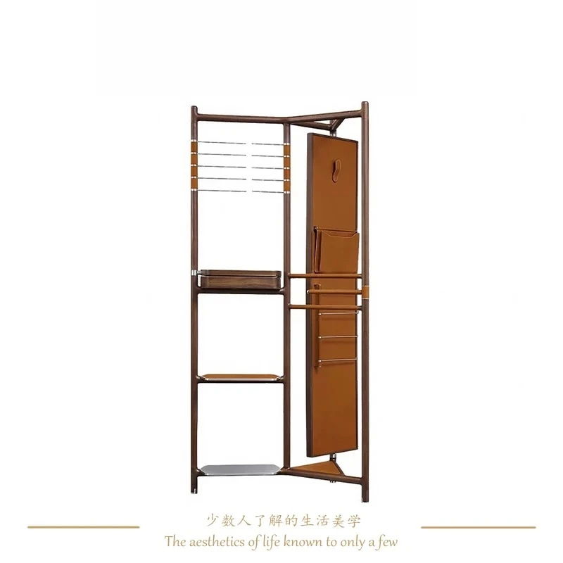 Light luxury high-end North American walnut coat rack Floor-to-ceiling multi-functional rotatable hanger Cloakroom storage rack