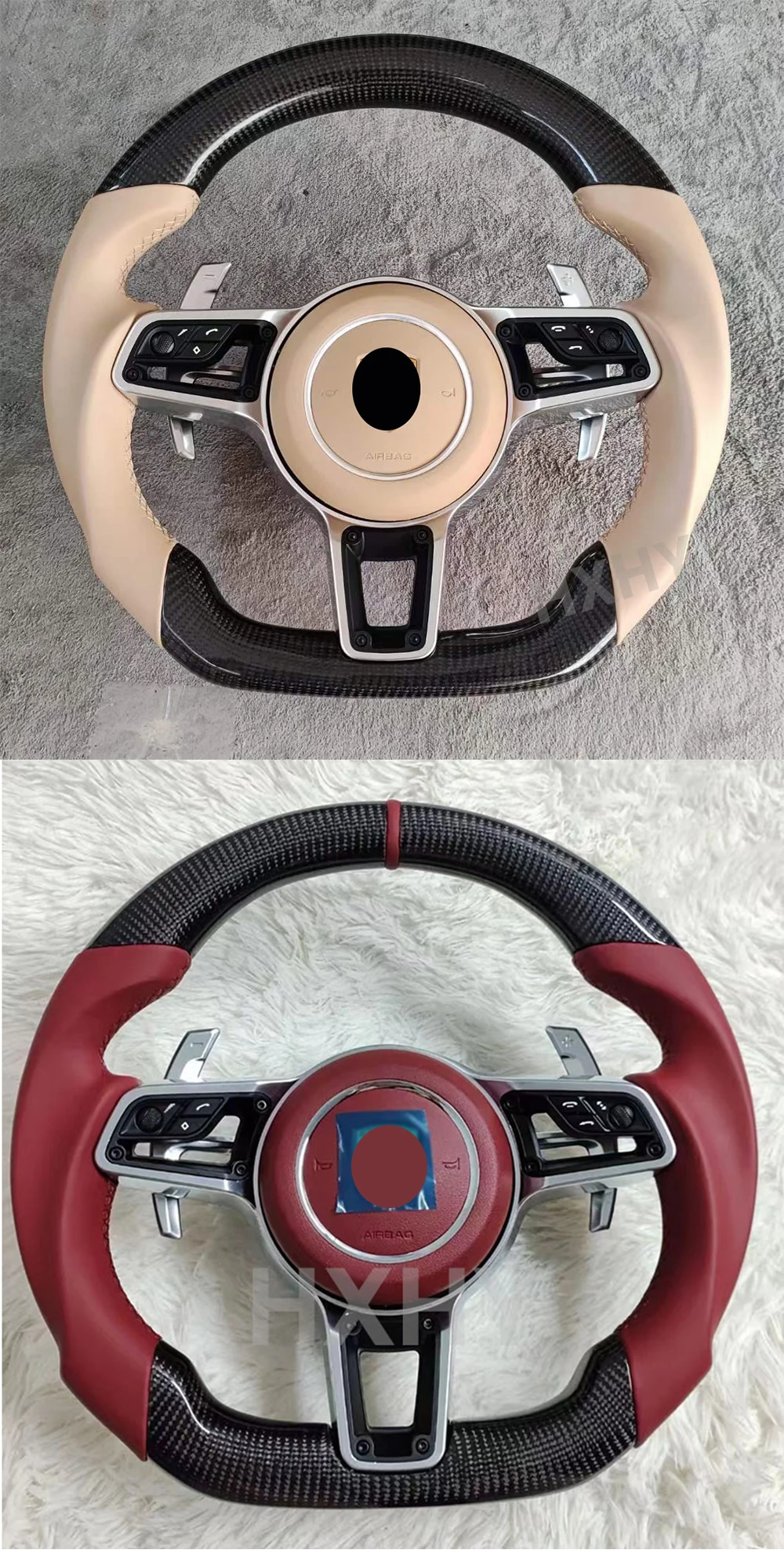 Upgrade Alcantara Leather Steering Wheel For Porsche Macan Panamera Cayenne 718 911 Custom Genuine Carbon Fiber LED Interior