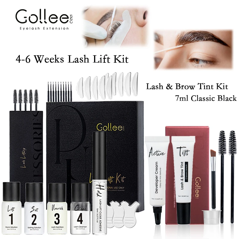 Gollee Black Nature Lash and Eyebrow Tint Kit 6ml Brow Lamination Eyelash Semi-permanent Lash Lift Kit Perming 4-6 Weeks Lasting