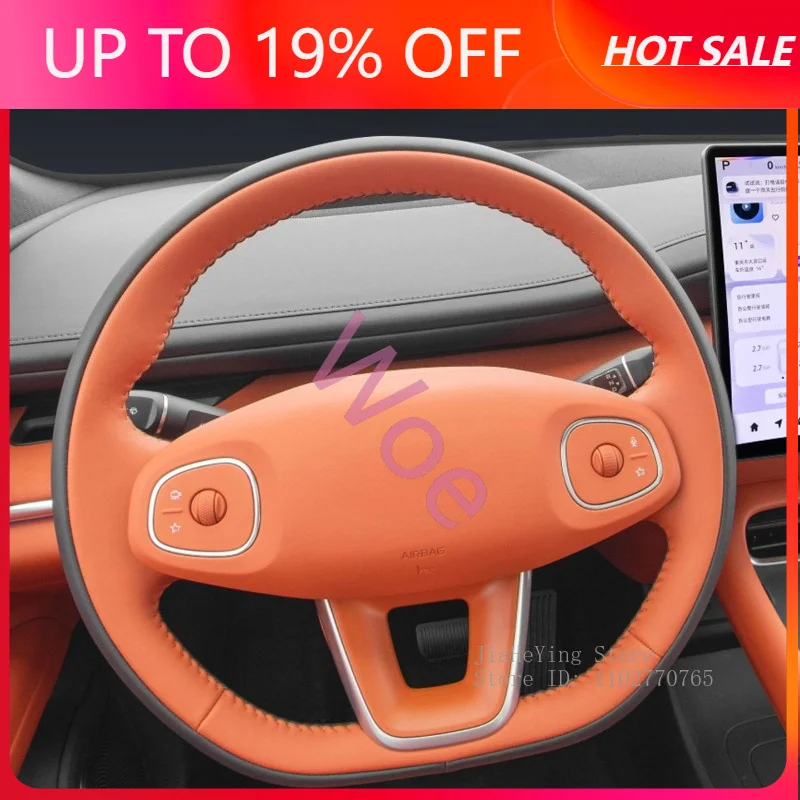 Woe DIY Hand-Sewn Leather Steering Wheel Cover For Changan Qiyuan Q07 A06 A05 A07 Q05 Anti-Slip Handle Cover Decorative Interior