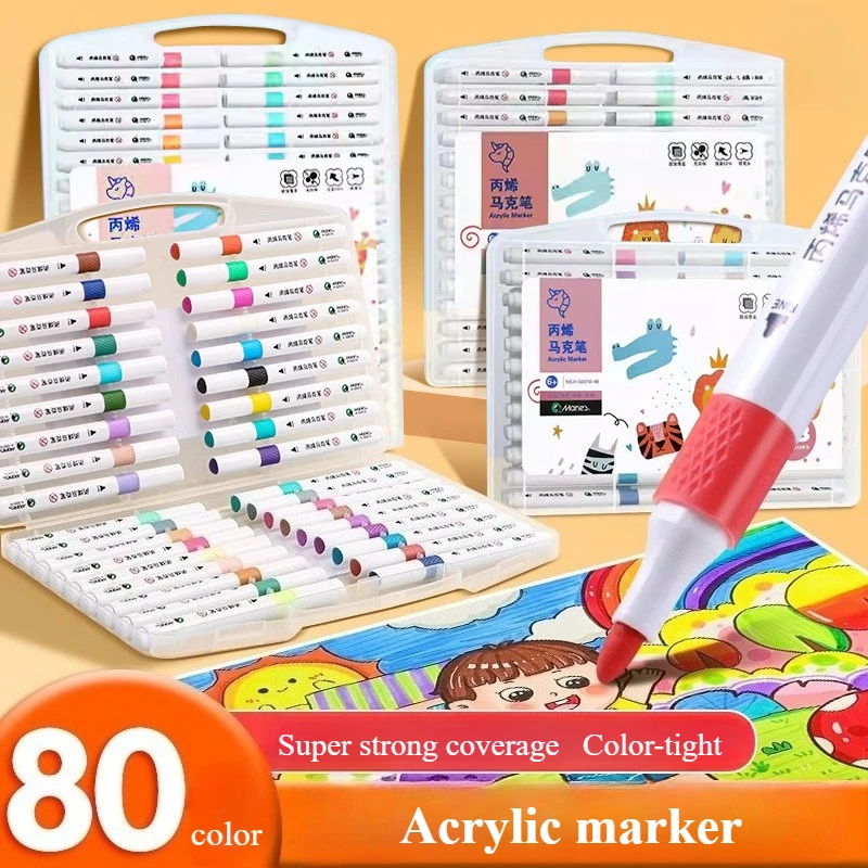 12/48/60/80 Color Acrylic Marker Set Brightly Colored Stackable Colors Students' Hand-painted Graffiti Design Artistic Creation