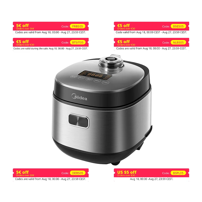 Midea Cuiseur à riz avec 9 fonctions, 2 L, 4 tasses, pour 1 à 3 personnes, technologie de chauffage avancée, riz rapide 30 min,