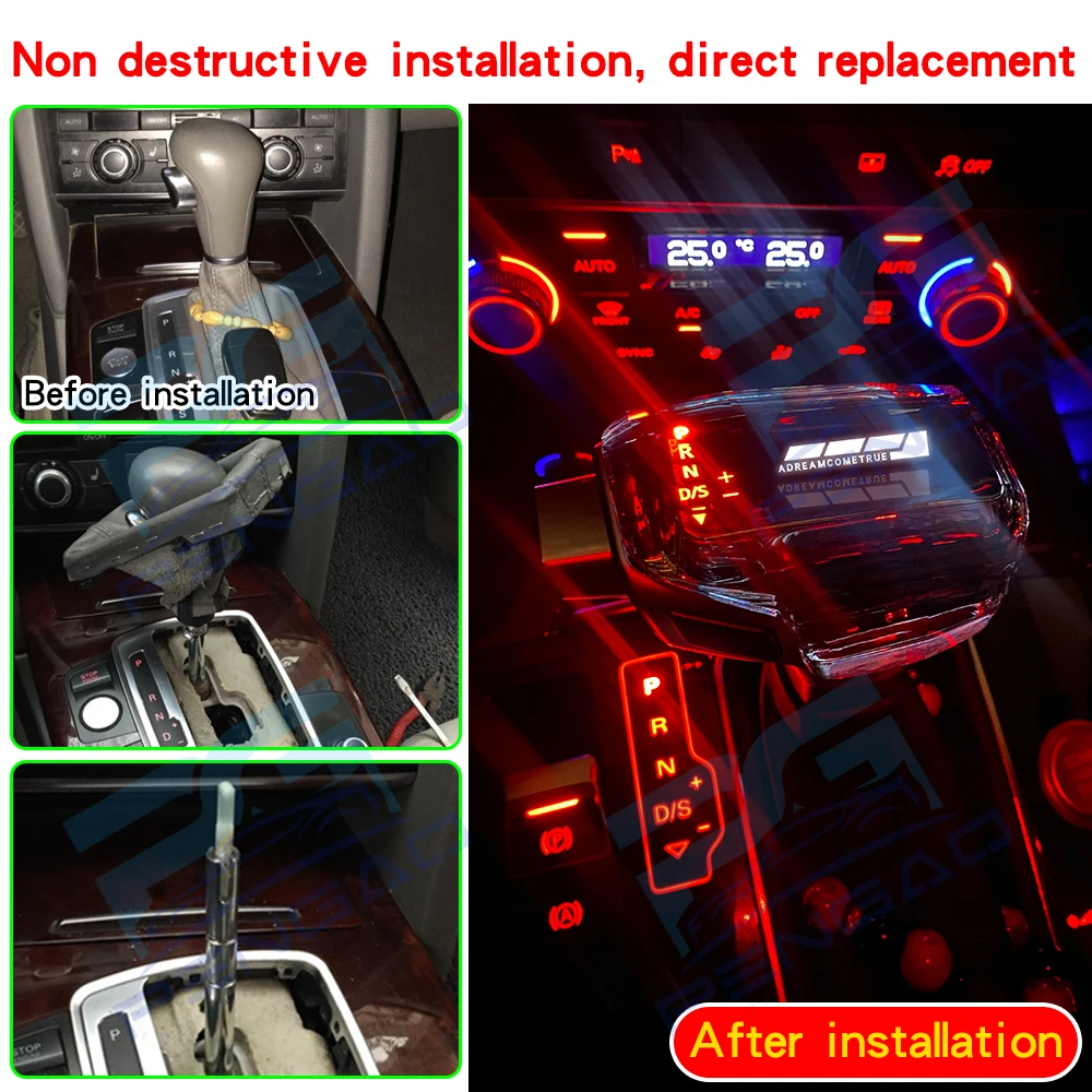 For Audi Q7 Gear shift knob A6 5 c6 s6 a4 q5 crystal LED lights Gearshift Lever Controllercar lossless accessory refit  automati