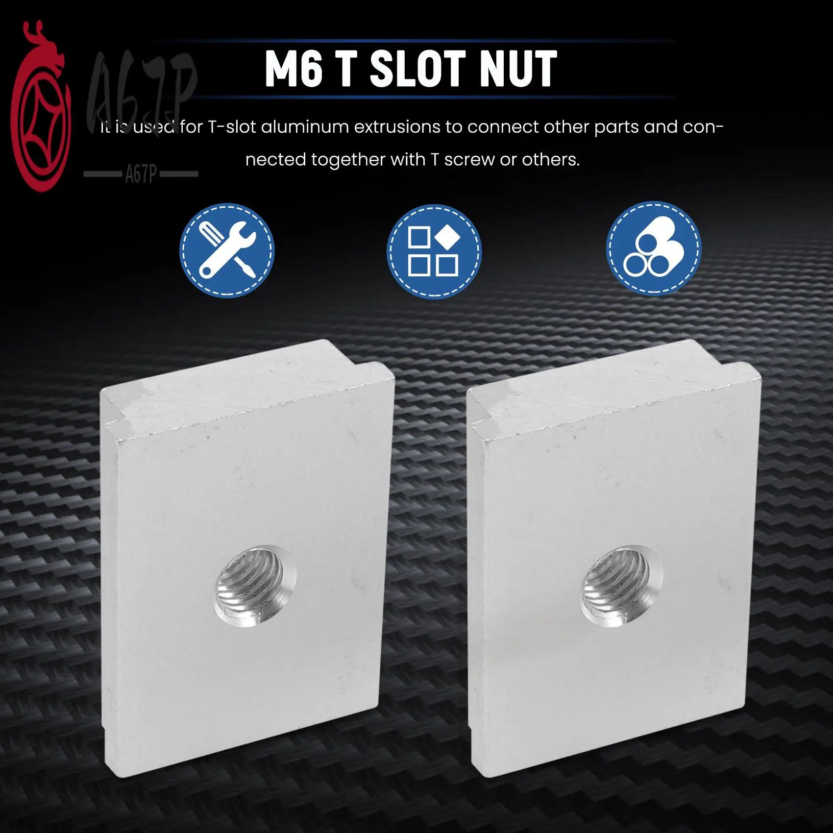 

A67P-6Pcs T-Track Slider Sliding Nut Aluminum Alloy T Slot Nut For Profile Woodworking Tool Slot Fastener