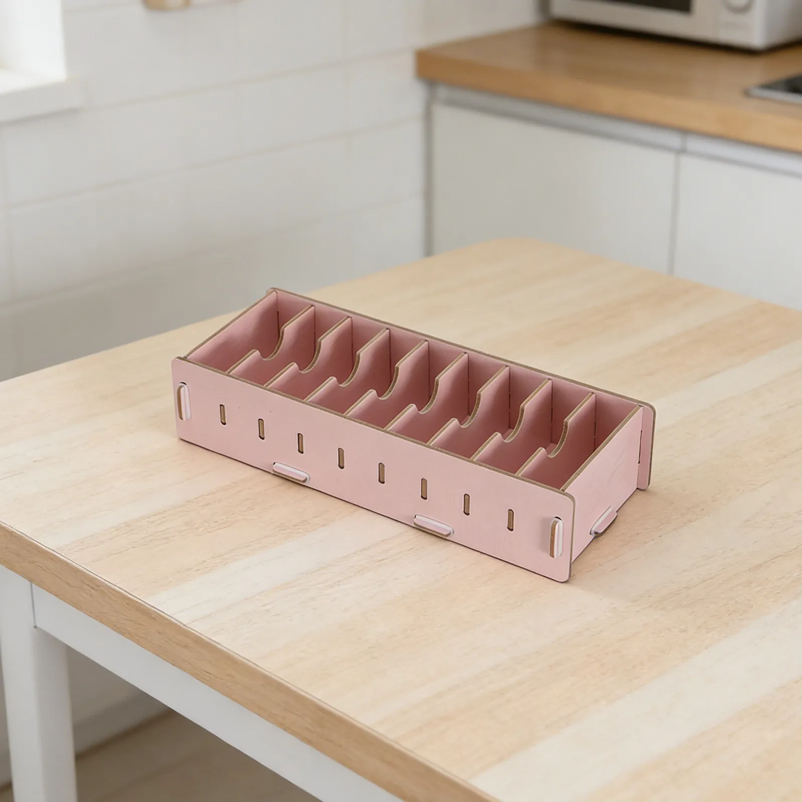 

Настольный розовый деревянный органайзер для визиток с разъемными разделителями, коробка для хранения, органайзер для файлов и карточек, настольный органайзер