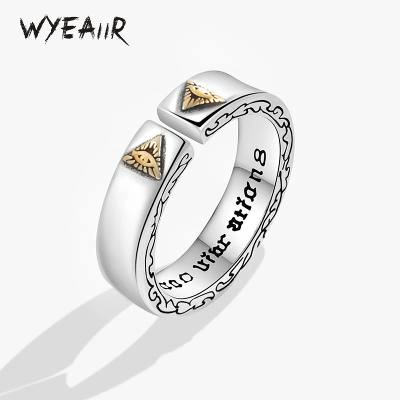 WYEAIIR Vintage Thai Silver Eye of Providence 925 Sterling Silver Resizable Opening Ring For Women Luxury Jewelry