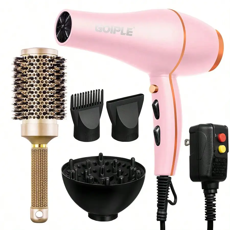 5pcs Professional Hair Dryer Kit With Advanced Technology For Fast Drying,3 Temps Settings, Frizz Control & Shiny Hair, Styling Brush, Comb - Like Nozzle, Concentrator, And Diffuser For Flexible Styling,Daily Use, All Hair Textures, Men, Women,Teens